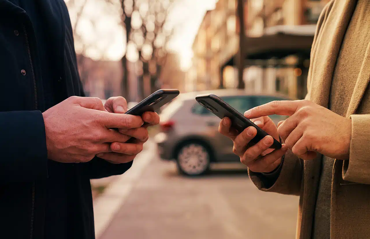 Due persone confrontano sul telefono due preventivi di assicurazione online